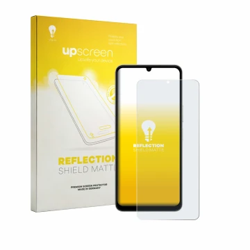 Parte frontal de un envase de producto con el logotipo de la marca upscreen. Al lado se muestra el dispositivo Vivo Y11 2026 c