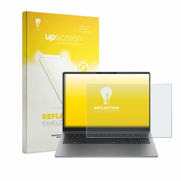 Parte frontal de un envase de producto con el logotipo de la marca upscreen. Al lado se muestra el dispositivo HP 200 G2a 16