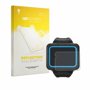 Parte frontal de un envase de producto con el logotipo de la marca upscreen. Al lado se muestra el dispositivo Shearwater PERE