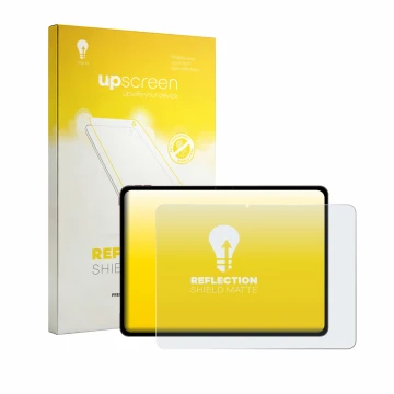 Parte frontal de un envase de producto con el logotipo de la marca upscreen. Al lado se muestra el dispositivo OnePlus Pad 4 c