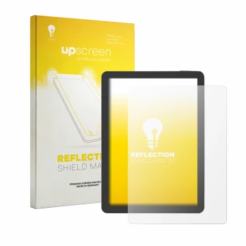 Parte frontal de un envase de producto con el logotipo de la marca upscreen. Al lado se muestra el dispositivo Bigme B6 Pro co