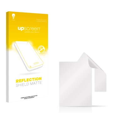 Parte frontal de un envase de producto con el logotipo de la marca upscreen. Al lado está el protector de pantalla correspondi