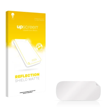 Parte frontal de un envase de producto con el logotipo de la marca upscreen. Al lado está el protector de pantalla correspondi