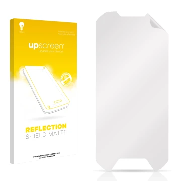 Parte frontal de un envase de producto con el logotipo de la marca upscreen. Al lado está el protector de pantalla correspondi