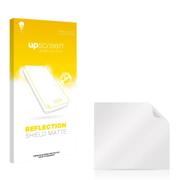 Parte frontal de un envase de producto con el logotipo de la marca upscreen. Al lado está el protector de pantalla correspondi