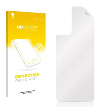 Parte frontal de un envase de producto con el logotipo de la marca upscreen. Al lado está el protector de pantalla correspondi