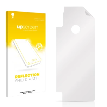 Parte frontal de un envase de producto con el logotipo de la marca upscreen. Al lado está el protector de pantalla correspondi