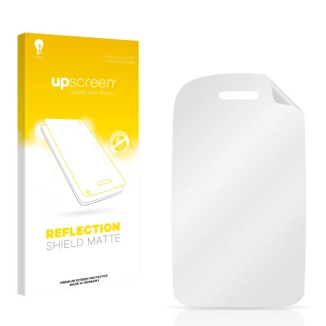 Parte frontal de un envase de producto con el logotipo de la marca upscreen. Al lado está el protector de pantalla correspondi