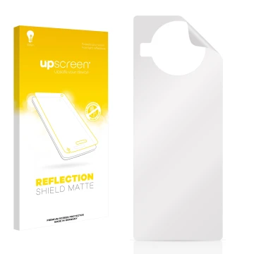 Parte frontal de un envase de producto con el logotipo de la marca upscreen. Al lado está el protector de pantalla correspondi