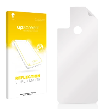 Parte frontal de un envase de producto con el logotipo de la marca upscreen. Al lado está el protector de pantalla correspondi