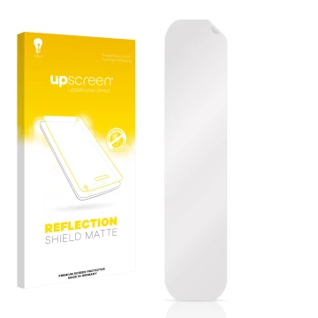 Parte frontal de un envase de producto con el logotipo de la marca upscreen. Al lado está el protector de pantalla correspondi