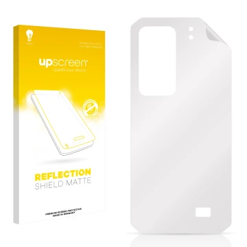 Parte frontal de un envase de producto con el logotipo de la marca upscreen. Al lado está el protector de pantalla correspondi