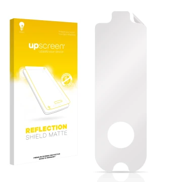 Parte frontal de un envase de producto con el logotipo de la marca upscreen. Al lado está el protector de pantalla correspondi