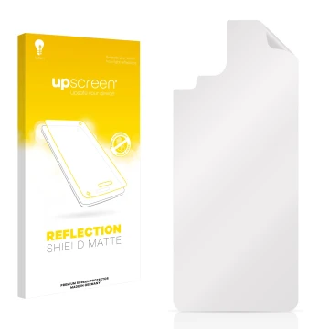 Parte frontal de un envase de producto con el logotipo de la marca upscreen. Al lado está el protector de pantalla correspondi