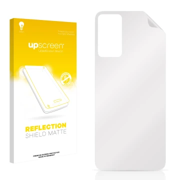 Parte frontal de un envase de producto con el logotipo de la marca upscreen. Al lado está el protector de pantalla correspondi