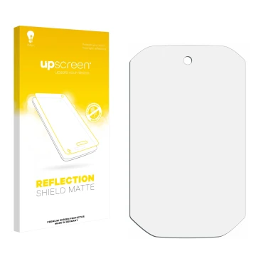 Parte frontal de un envase de producto con el logotipo de la marca upscreen. Al lado está el protector de pantalla correspondi