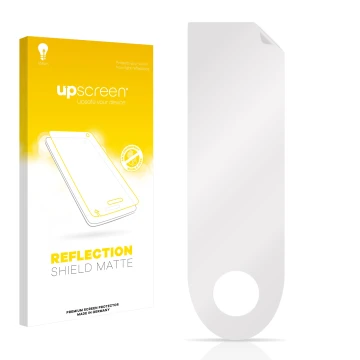 Parte frontal de un envase de producto con el logotipo de la marca upscreen. Al lado está el protector de pantalla correspondi