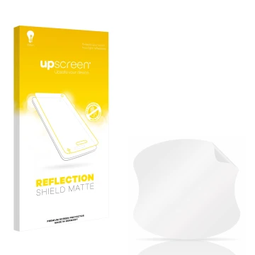 Parte frontal de un envase de producto con el logotipo de la marca upscreen. Al lado está el protector de pantalla correspondi