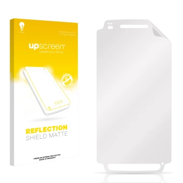 Parte frontal de un envase de producto con el logotipo de la marca upscreen. Al lado está el protector de pantalla correspondi