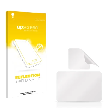 Parte frontal de un envase de producto con el logotipo de la marca upscreen. Al lado está el protector de pantalla correspondi