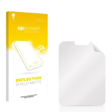 Parte frontal de un envase de producto con el logotipo de la marca upscreen. Al lado está el protector de pantalla correspondi