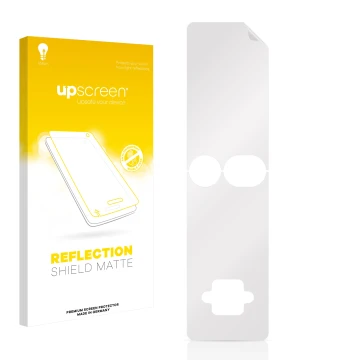 Parte frontal de un envase de producto con el logotipo de la marca upscreen. Al lado está el protector de pantalla correspondi