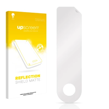 Parte frontal de un envase de producto con el logotipo de la marca upscreen. Al lado está el protector de pantalla correspondi