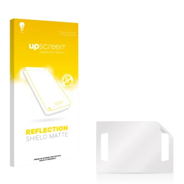 Parte frontal de un envase de producto con el logotipo de la marca upscreen. Al lado está el protector de pantalla correspondi