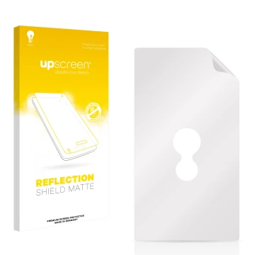 Parte frontal de un envase de producto con el logotipo de la marca upscreen. Al lado está el protector de pantalla correspondi