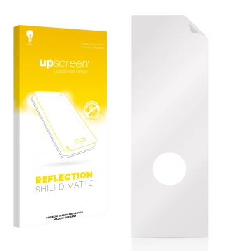 Parte frontal de un envase de producto con el logotipo de la marca upscreen. Al lado está el protector de pantalla correspondi