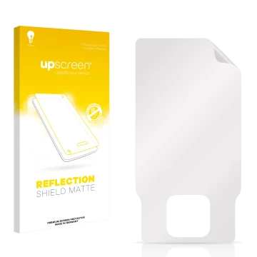 Parte frontal de un envase de producto con el logotipo de la marca upscreen. Al lado está el protector de pantalla correspondi