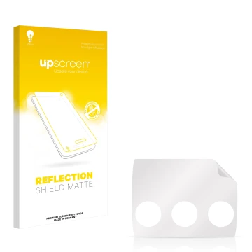 Parte frontal de un envase de producto con el logotipo de la marca upscreen. Al lado está el protector de pantalla correspondi