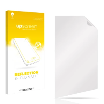 Parte frontal de un envase de producto con el logotipo de la marca upscreen. Al lado está el protector de pantalla correspondi