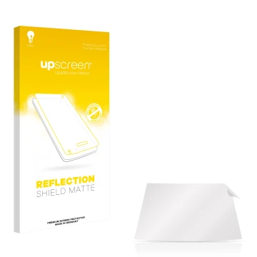 Parte frontal de un envase de producto con el logotipo de la marca upscreen. Al lado está el protector de pantalla correspondi