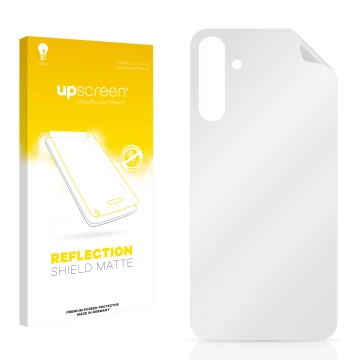 Parte frontal de un envase de producto con el logotipo de la marca upscreen. Al lado está el protector de pantalla correspondi