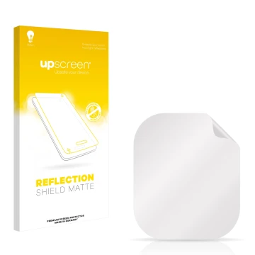 Parte frontal de un envase de producto con el logotipo de la marca upscreen. Al lado está el protector de pantalla correspondi