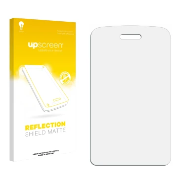 Parte frontal de un envase de producto con el logotipo de la marca upscreen. Al lado está el protector de pantalla correspondi