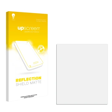 Parte frontal de un envase de producto con el logotipo de la marca upscreen. Al lado está el protector de pantalla correspondi