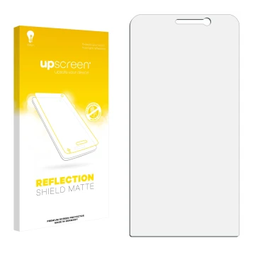 Parte frontal de un envase de producto con el logotipo de la marca upscreen. Al lado está el protector de pantalla correspondi