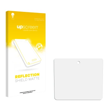 Parte frontal de un envase de producto con el logotipo de la marca upscreen. Al lado está el protector de pantalla correspondi