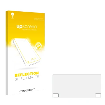 Parte frontal de un envase de producto con el logotipo de la marca upscreen. Al lado está el protector de pantalla correspondi