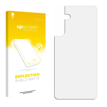 Parte frontal de un envase de producto con el logotipo de la marca upscreen. Al lado está el protector de pantalla correspondi