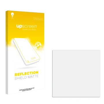 Parte frontal de un envase de producto con el logotipo de la marca upscreen. Al lado está el protector de pantalla correspondi