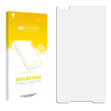 Parte frontal de un envase de producto con el logotipo de la marca upscreen. Al lado está el protector de pantalla correspondi