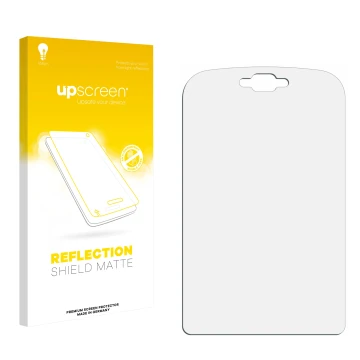 Parte frontal de un envase de producto con el logotipo de la marca upscreen. Al lado está el protector de pantalla correspondi