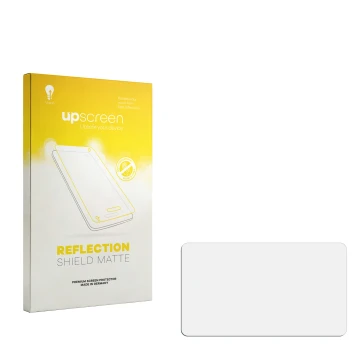 Parte frontal de un envase de producto con el logotipo de la marca upscreen. Al lado está el protector de pantalla correspondi