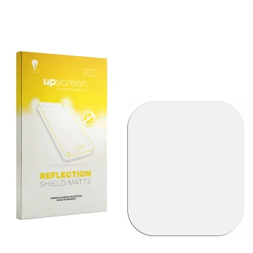 Parte frontal de un envase de producto con el logotipo de la marca upscreen. Al lado está el protector de pantalla correspondi