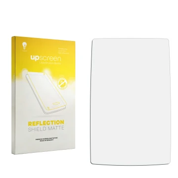 Parte frontal de un envase de producto con el logotipo de la marca upscreen. Al lado está el protector de pantalla correspondi