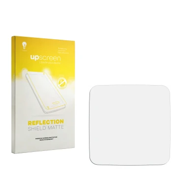Parte frontal de un envase de producto con el logotipo de la marca upscreen. Al lado está el protector de pantalla correspondi