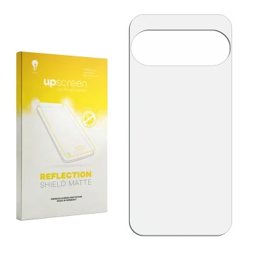 Parte frontal de un envase de producto con el logotipo de la marca upscreen. Al lado está el protector de pantalla correspondi